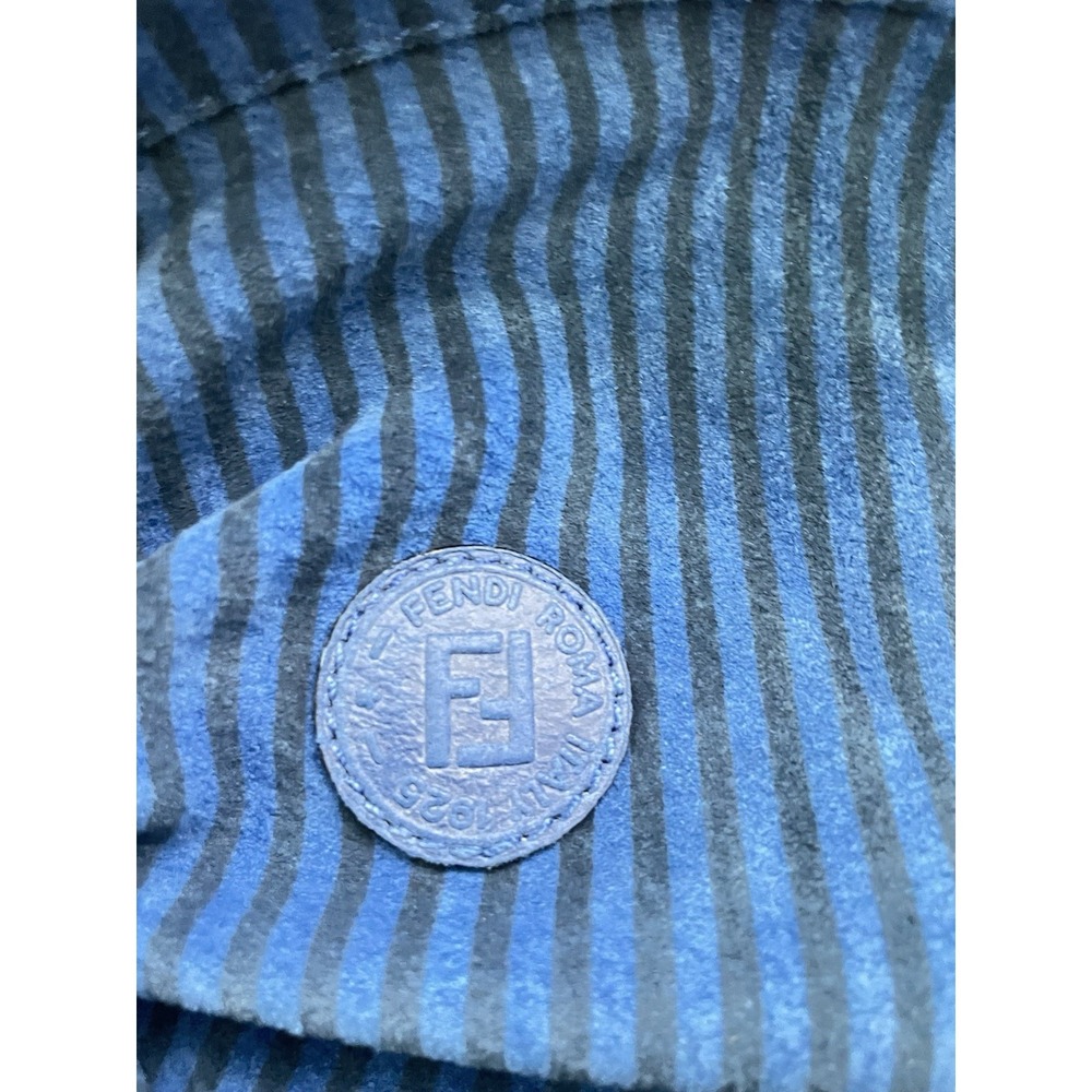 Vintage 80s FENDI Blue Drawstring Shoulder Bag Leather FF Logo - Picture 8 of 8